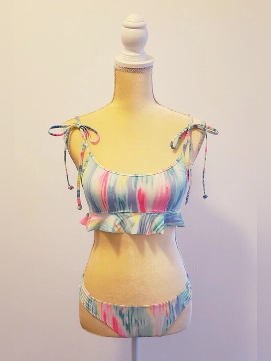 Other - Pastel Tie-Shoulder Ruffle Hem Crop Camisole